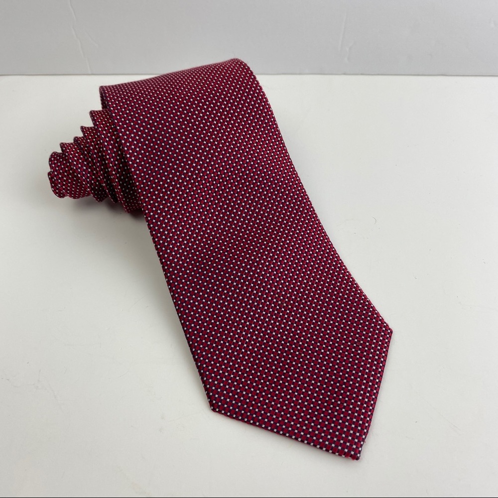 4/$25 Nautica Red Navy White Check 100% Silk Tie - Picture 2 of 13